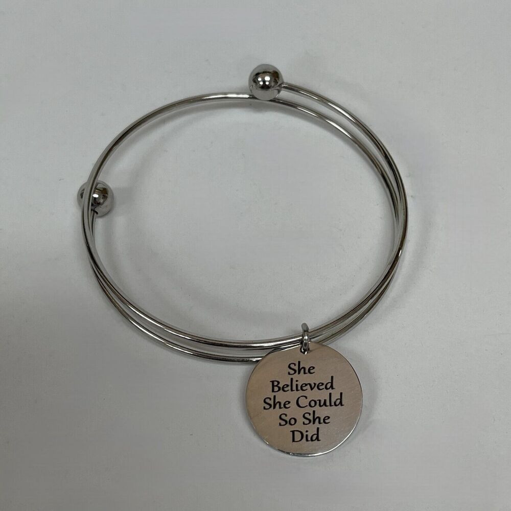 "She Believed She Could So She Did" Silvertone Fashion Bangle Bracelet NWOT